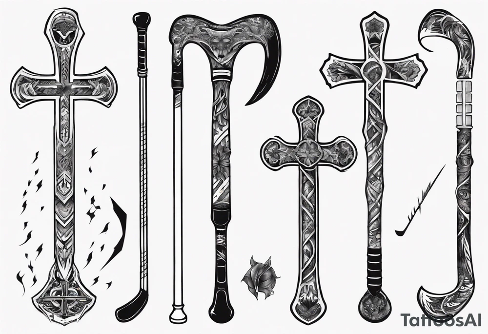Memorai Hockey stick cross tattoo idea