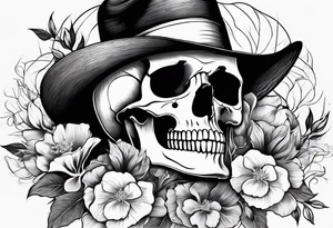 a male and female skeleton with bibiscus flowers. western style tattoo idea