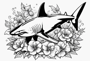 Hammerhead shark with flowers tattoo idea