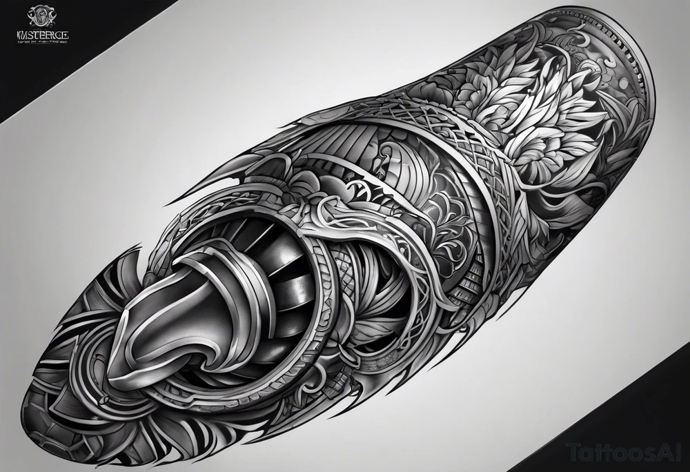 leg sleeve armor tattoo idea
