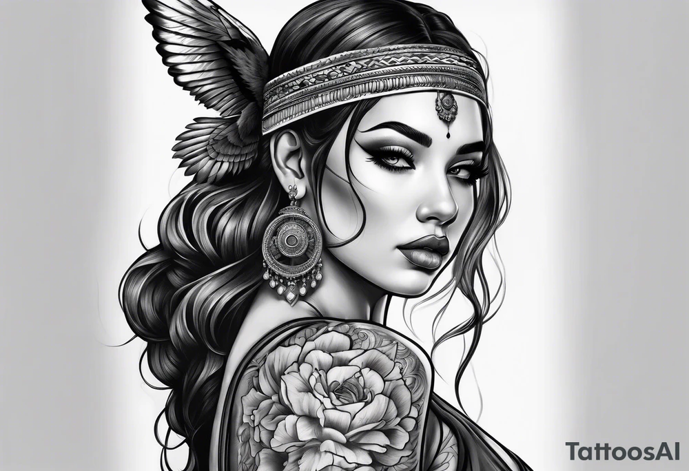 buffalo and woman whole body tattoo idea