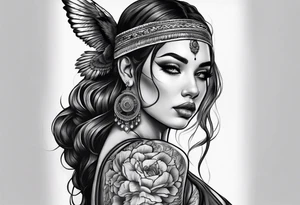 buffalo and woman whole body tattoo idea