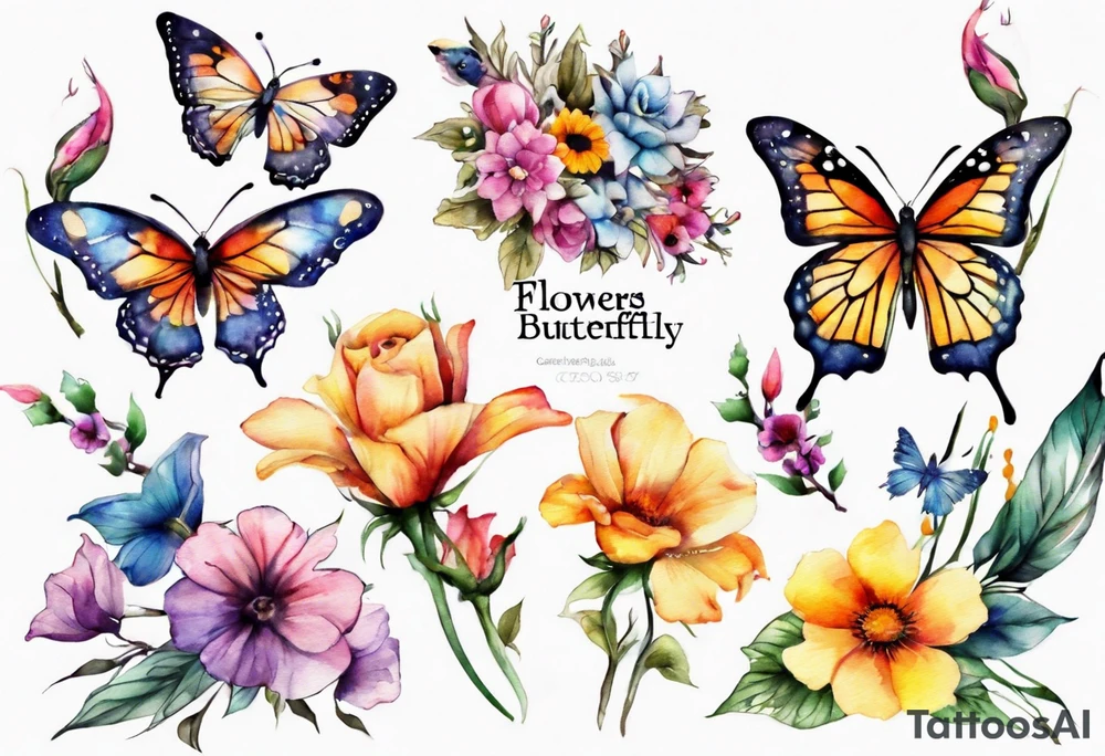 flowers, butterflies, birds, sunshine tattoo idea