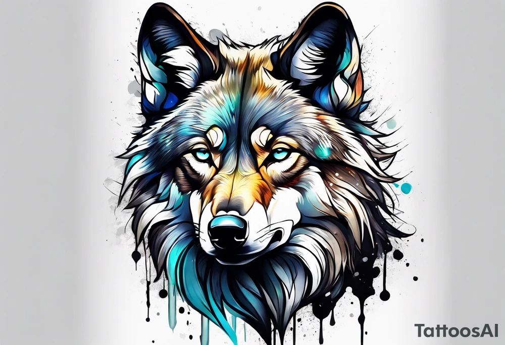 Leaking painted Wolf tattoo idea