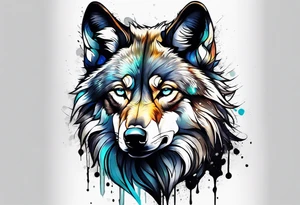 Leaking painted Wolf tattoo idea