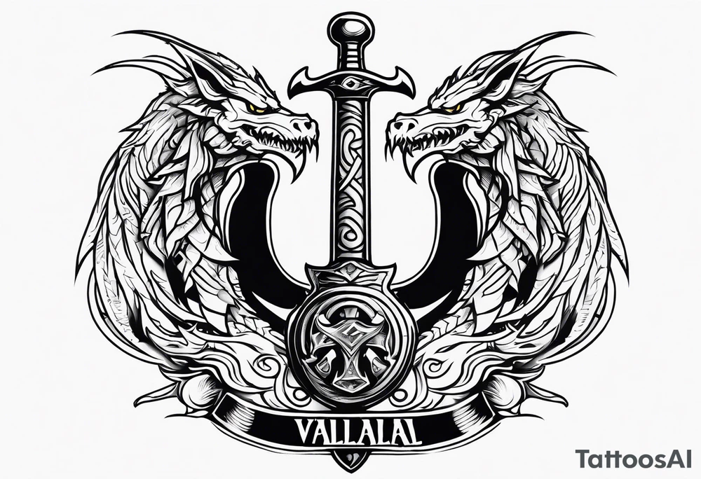 Valhalla death 
prayer sword dragon head axe tattoo idea