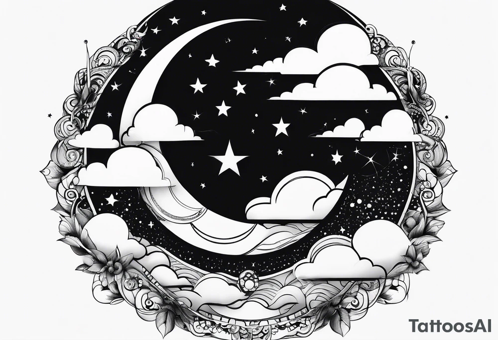 Moon phases stars clouds tattoo idea