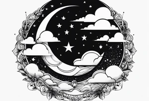 Moon phases stars clouds tattoo idea
