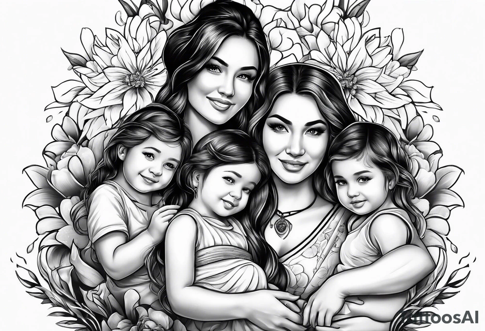 Mothers bond with three daughters tattoo idea