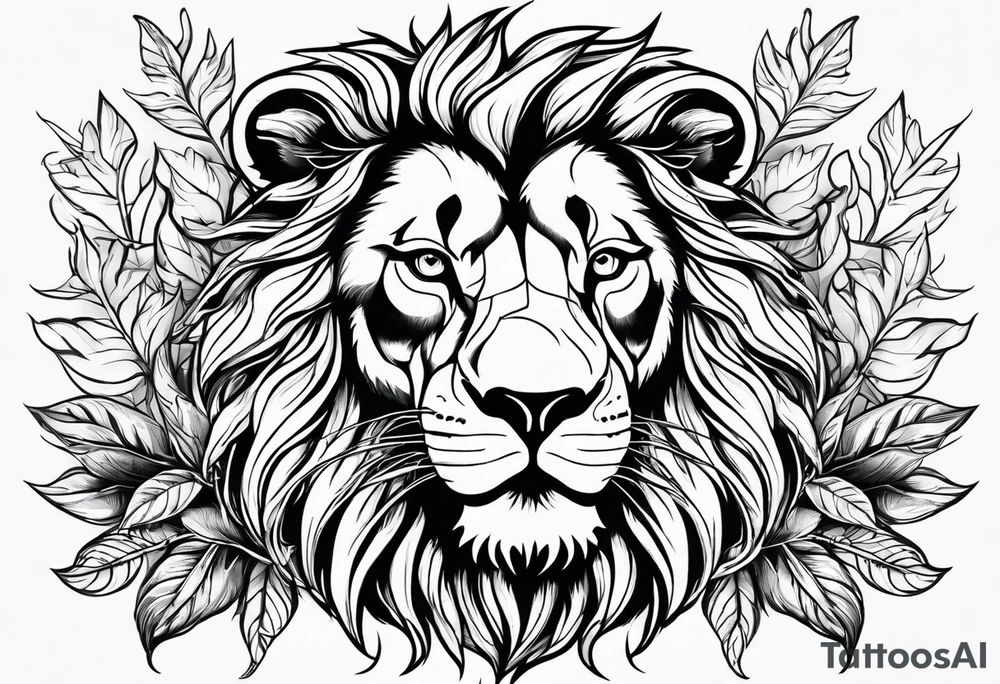 Lion faces with leaves tattoo idea