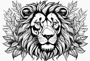 Lion faces with leaves tattoo idea