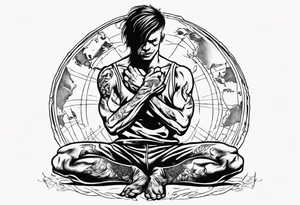 Peaceful warrior kneeling down on one knee. One hand is feeding the weak. One hand is holding the world up. tattoo idea