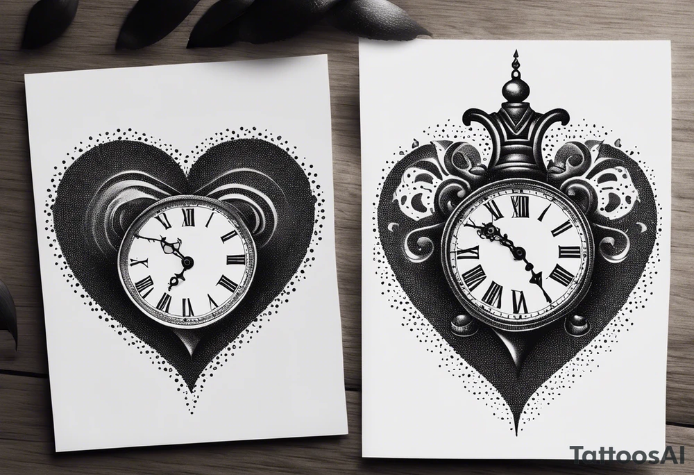 Heart with clock hands on 8 and 5 tattoo idea