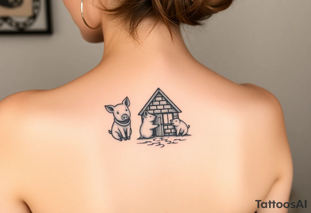 Three little pigs nursery rhyme hiding in a brick house from the big bad wolf tattoo idea