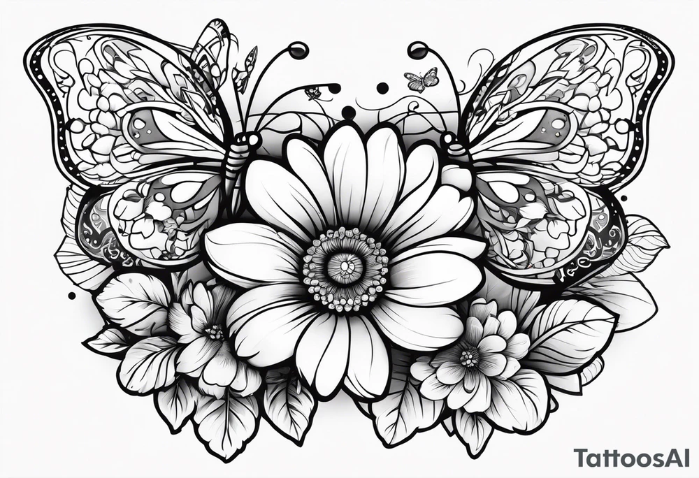 Generate a tattoo of a paw print with flowers and butterflies tattoo idea