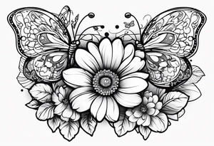 Generate a tattoo of a paw print with flowers and butterflies tattoo idea