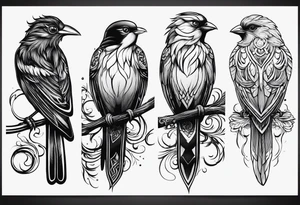 five long lines becoming shorter when the last line breaks in to a simple bird shape tattoo idea