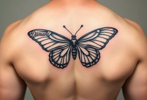 Butterfly withe the name Damani made in one wing and the other wing with the name Donovan. The body made with the name Dalyla. tattoo idea