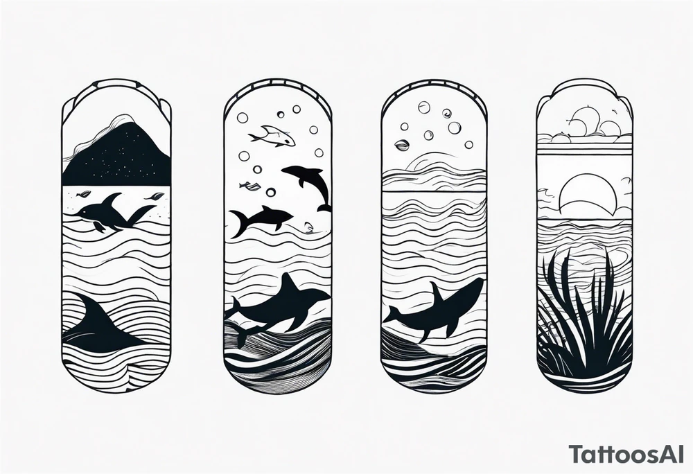 Ocean themed wrist tattoo with sea animals tattoo idea
