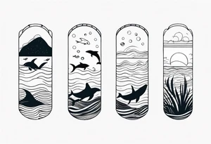 Ocean themed wrist tattoo with sea animals tattoo idea