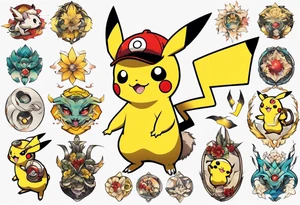 Pilachu from pokemon, japanese inspirtation, elegant and colorful for arm tattoo tattoo idea