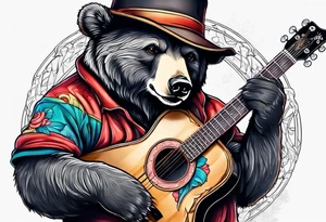 BEAR WITH HAT PLAYING GUITAR tattoo idea
