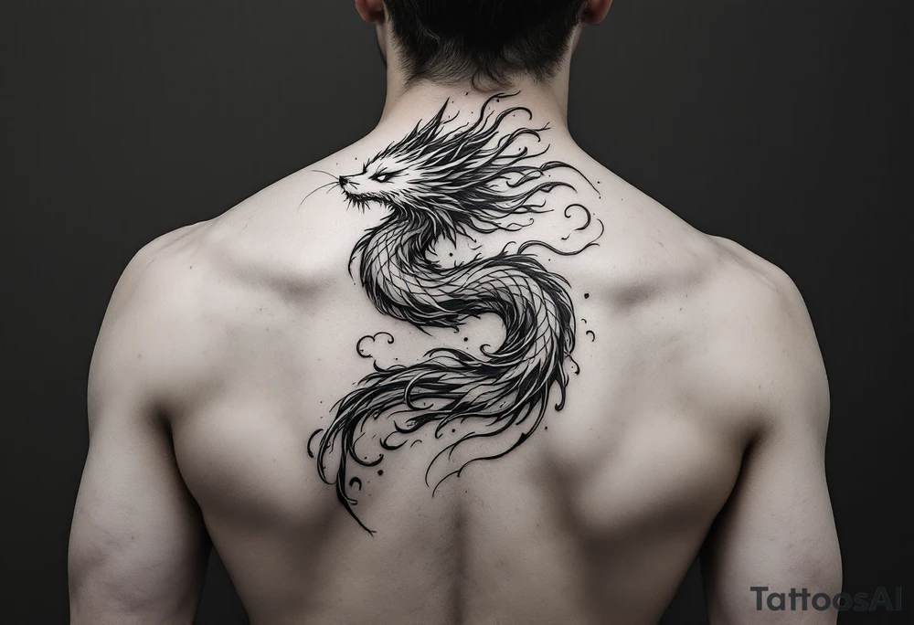 feminine kitsune, the tails flow and end looking like flames. tattoo idea