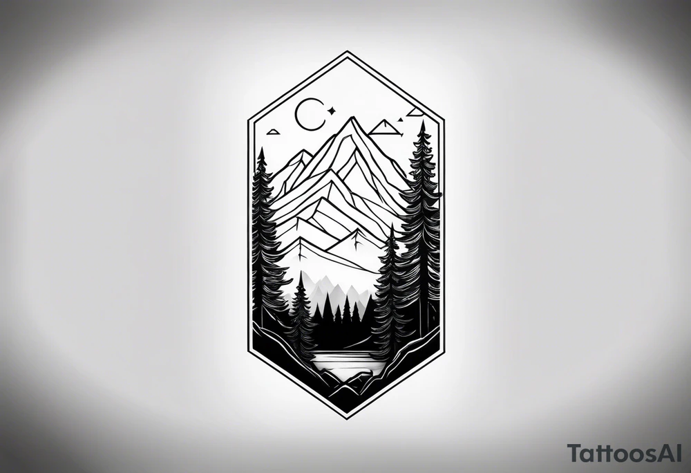 forest with mountains in the distance tattoo idea