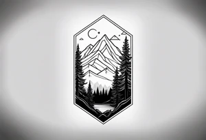 forest with mountains in the distance tattoo idea