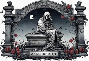 Person emerging from grave. 
MIW Reincarnate written on gravestone tattoo idea