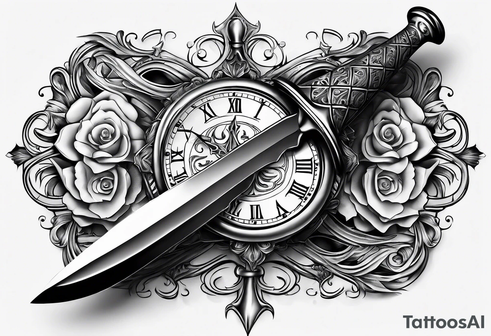 Dagger with hourglass inside tattoo idea