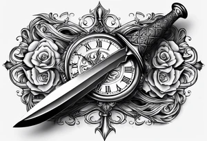 Dagger with hourglass inside tattoo idea