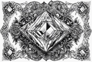Chunky diamond necklace with lace and gemstones tattoo idea