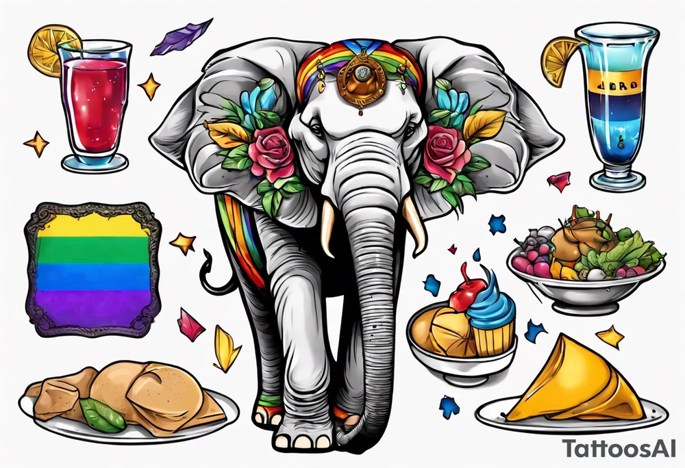 Libra, Massachusetts, elephant, pride colors, music, food tattoo idea