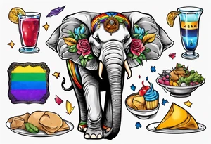 Libra, Massachusetts, elephant, pride colors, music, food tattoo idea
