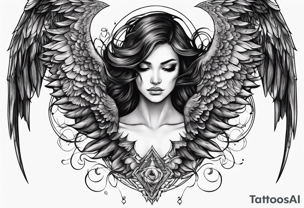 half angel half demon no face with wings open tattoo idea