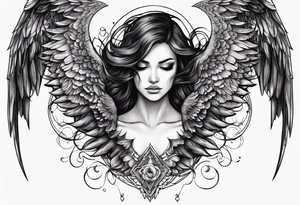 half angel half demon no face with wings open tattoo idea
