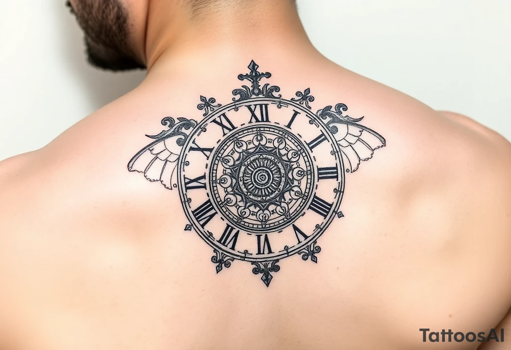 vintage roman numerals within ornate clockwork mechanism tattoo idea
