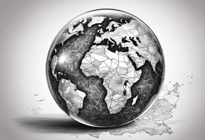 world map breaking like glass ball tattoo idea