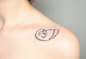 A swan with her baby nestled in her wings, in soft white and light blue hues, symbolizing purity and warmth tattoo idea