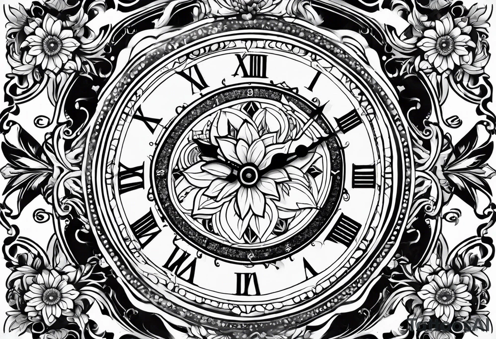 Aniya 6:51pm, Amari 4;57pm, Ameer 5:33am flower clocks teddybears tattoo idea