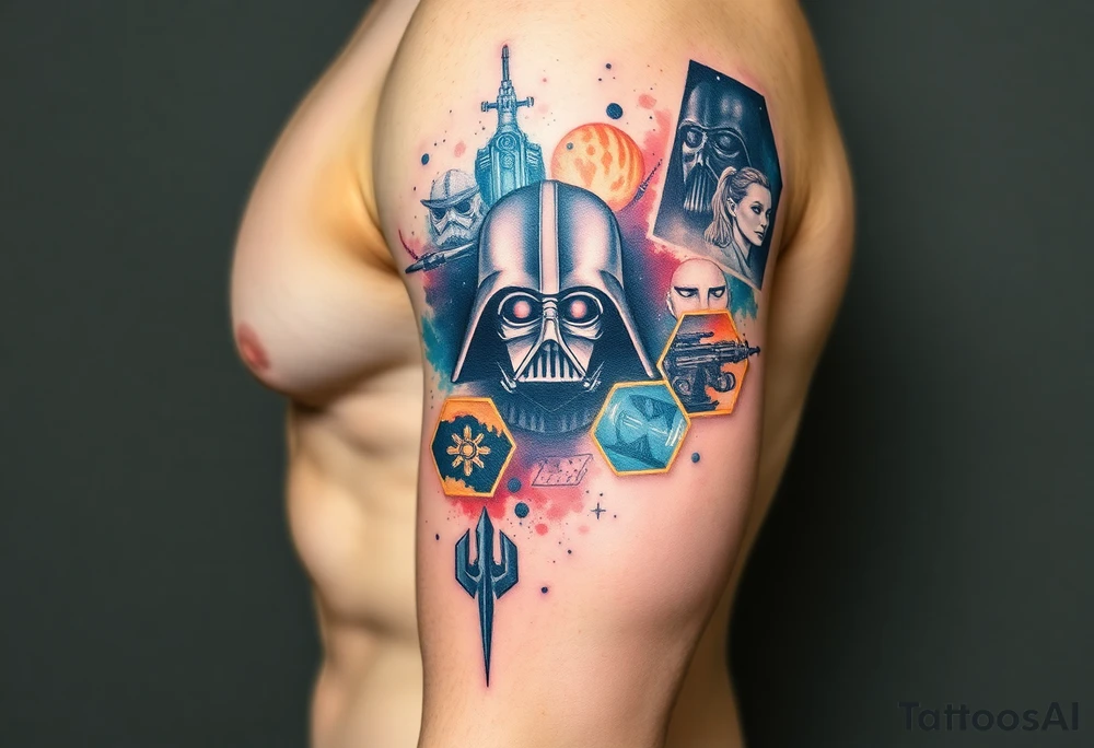 starwars characters and symbols inside honey combs tattoo idea