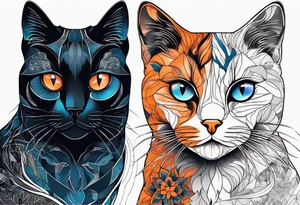 A white blue eye cat an black cat with brown eyes and an orange and white cat with browneyes tattoo idea