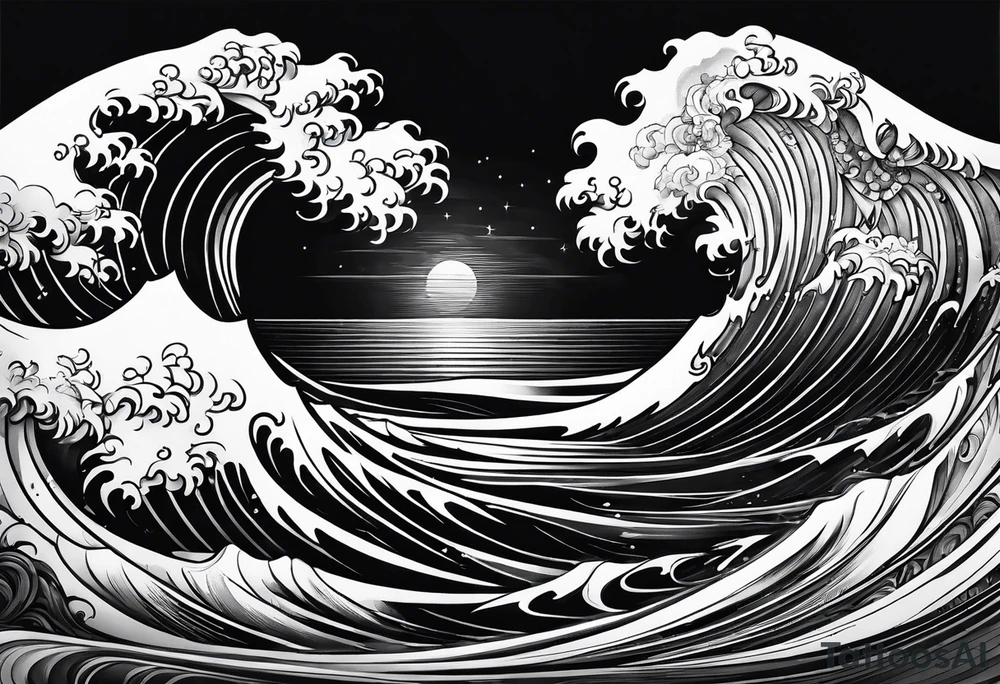 Waves with hidden letters Z and M tattoo idea