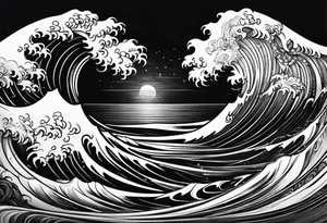 Waves with hidden letters Z and M tattoo idea