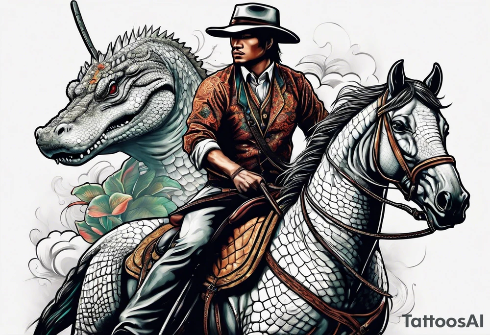 Alligator riding a horse tattoo idea