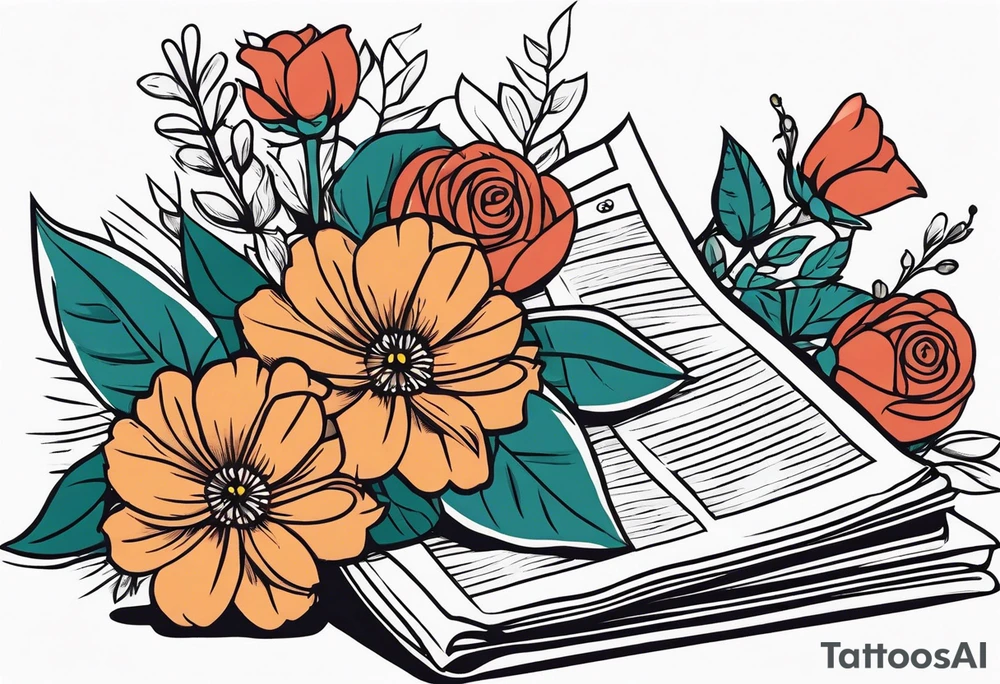 newspaper with flowers tattoo idea