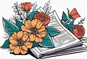 newspaper with flowers tattoo idea