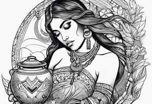 Aquarius water barrer she has a roman pot she is filling with water by a water fall she is native American dark eyes,tattoos her body covered with a silky material and her beauty is blinding tattoo idea