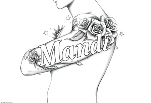 Name Mandi with roses and stars, Egypt theme tattoo idea